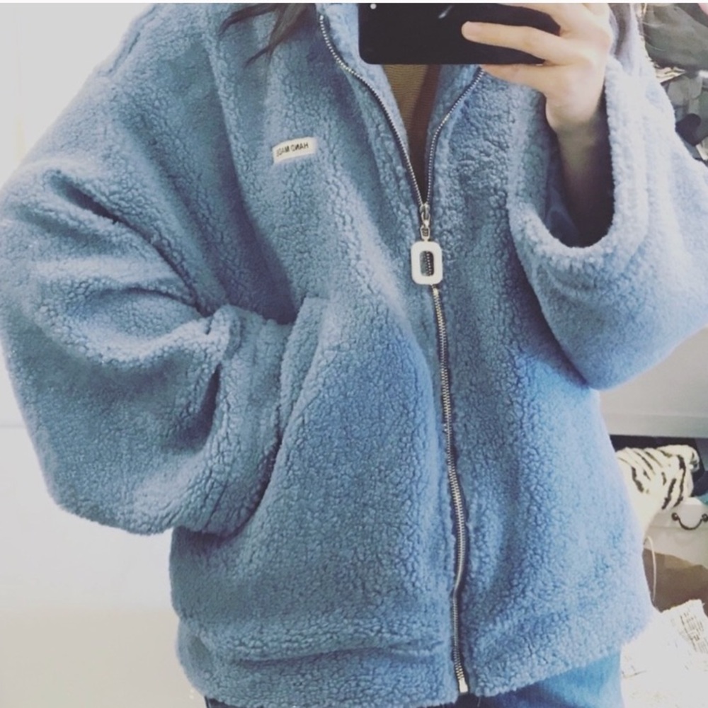 Teddy bear bomber Jacket baby blue oversized